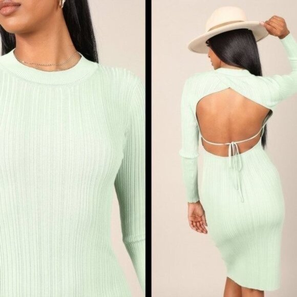 Petal & Pup NEW Milleri Knit Bodycon Open Back Dress in Sage Green Size 6 - Picture 10 of 11